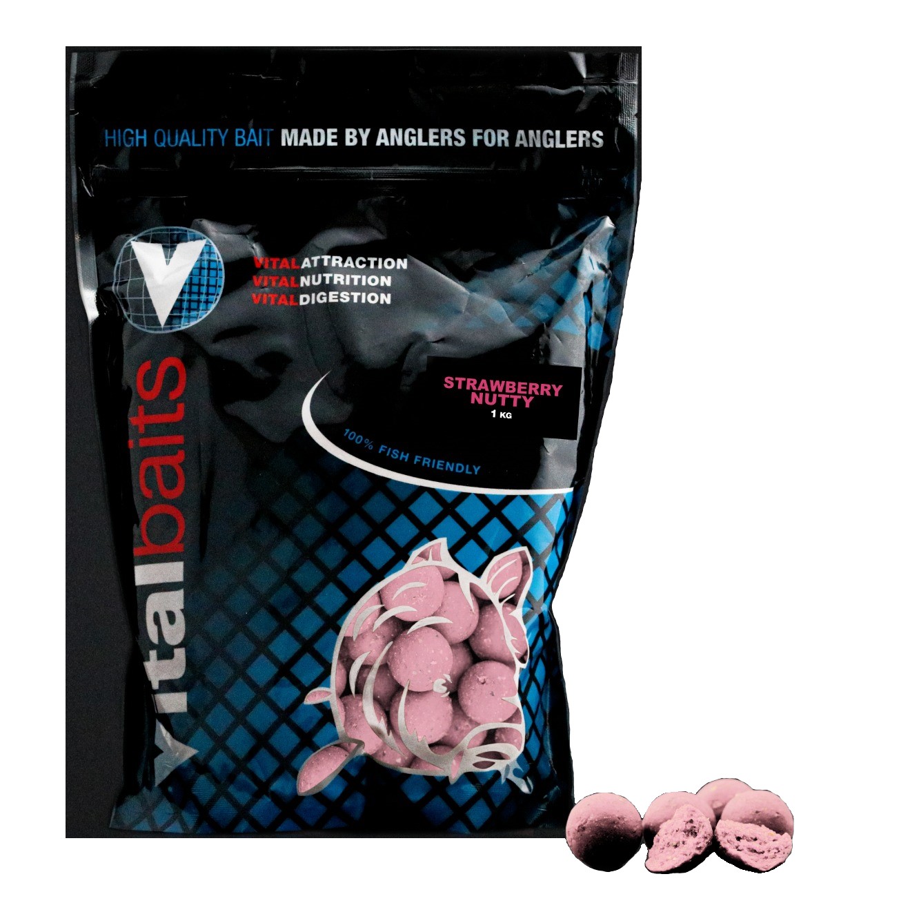 Boilies Vitalbaits Strawberry Nutty 1kg 20mm